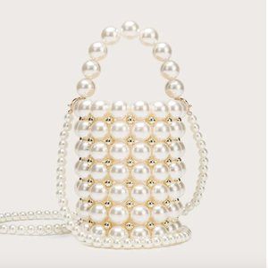 2 In 1 Faux Pearl Beaded Bucket Bag